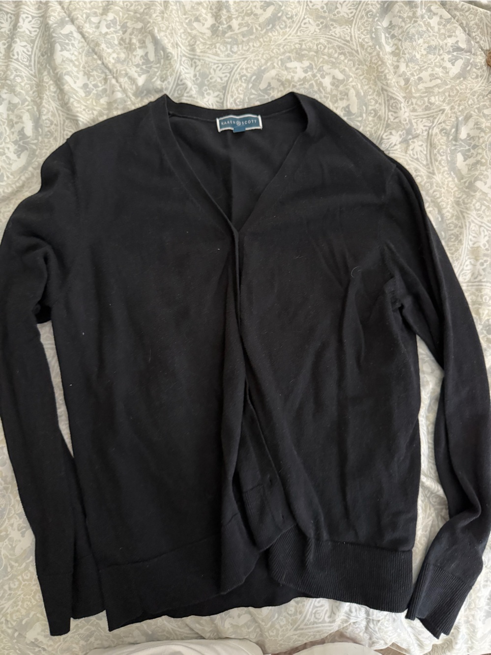 Karen Scott Black Open-Front Lightweight Cardigan
